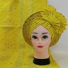 African Nigeria Unique Headtie with Shawl Flower Stones Beads Headband Turban Head Scarf Wine Already Tied! 2pcs view 1