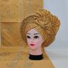 African Nigeria Unique Headtie with Shawl Flower Stones Beads Headband Turban Head Scarf Wine Already Tied! 2pcs view 2