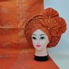 African Nigeria Unique Headtie with Shawl Flower Stones Beads Headband Turban Head Scarf Wine Already Tied! 2pcs view 4