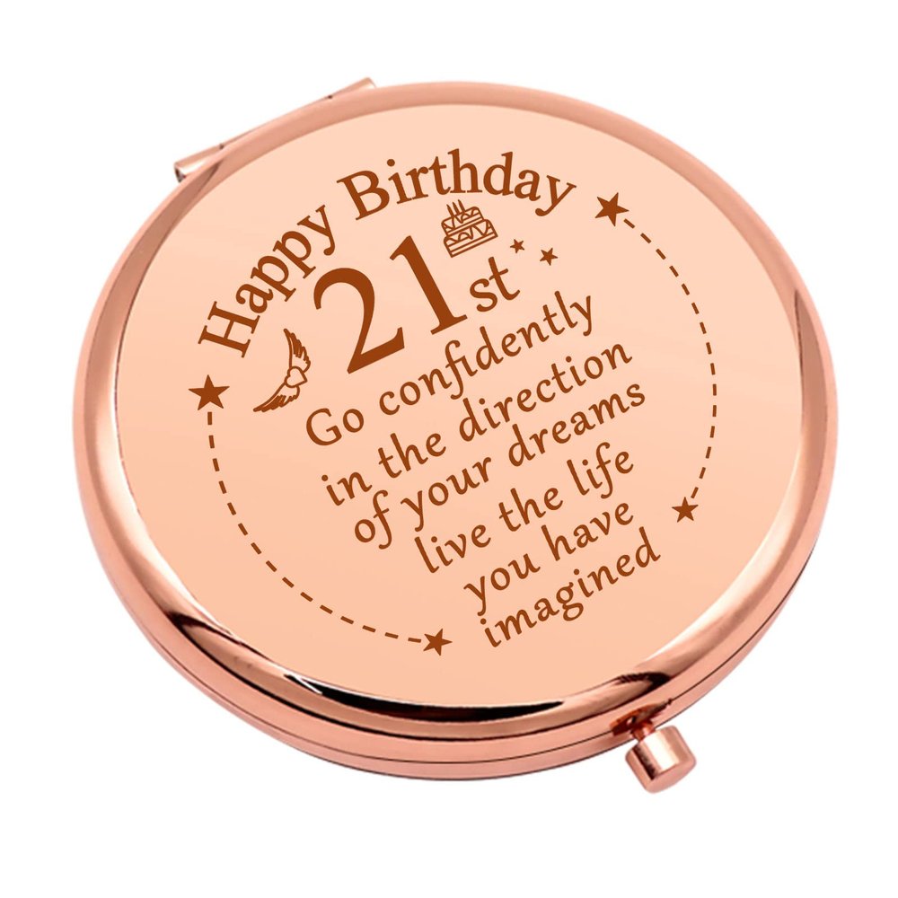 21st Birthday Gifts for Women 21 Year Old Birthday Gifts for Her Happy 21st Gift for BFF Niece Girlfriends Compact Makeup Mirror for Sister Daughter Friends Inspirational Gift