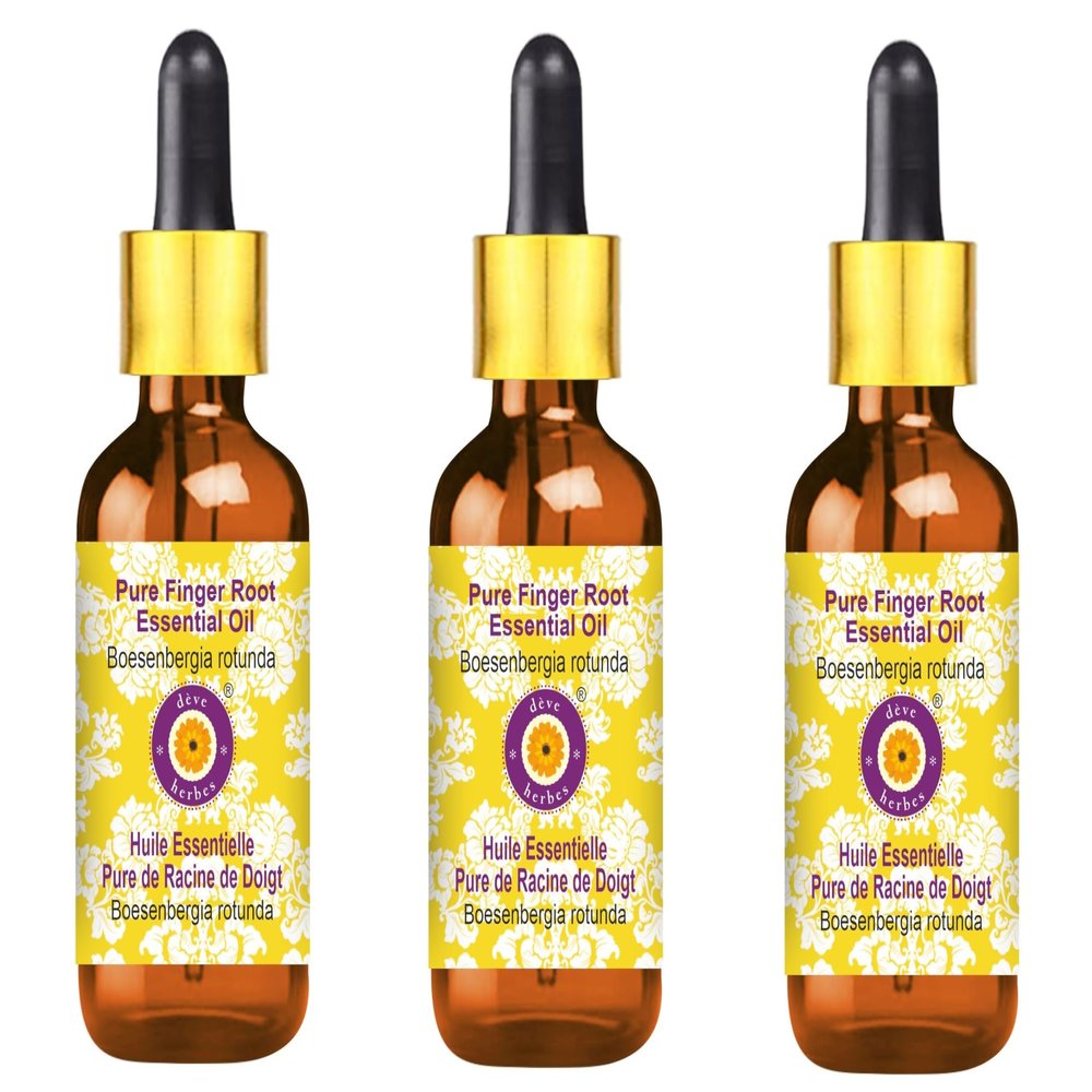 Deve Herbes Pure Finger Root Essential Oil (Boesenbergia rotunda) Steam Distilled with Glass Dropper (Pack of Three) 100ml X 3 (10 oz)