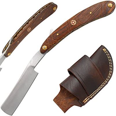 Old Ram Straight Razor | Straight Edge-Razor Red Wood & Bone Handle- Sharp | High Hardness Stainless Steel Cutthroat Straight Edge Blade | Barber Razor (221)
