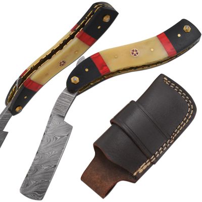 Old Ram Straight Razor | High Hardness Real Damascus Steel Cutthroat Straight Edge-Blade Barber Razor (329)