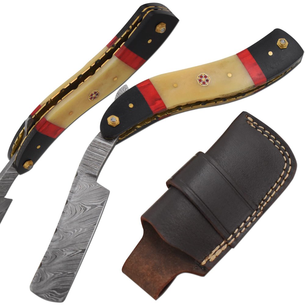 Old Ram Straight Razor | High Hardness Real Damascus Steel Cutthroat Straight Edge-Blade Barber Razor (329)