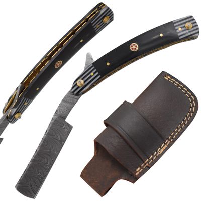 Old Ram Straight Razor | Straight Edge-Razor Sharp High Hardness Real Damascus Steel Cutthroat Straight Edge-Blade | Barber Razor (328)