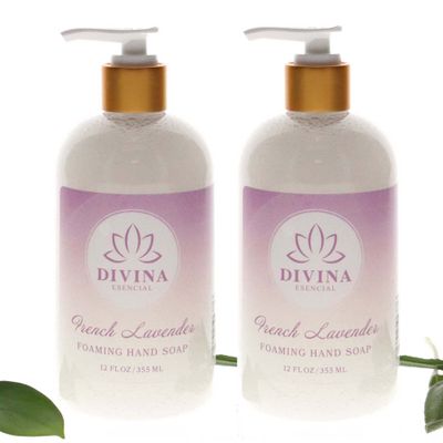 Divina Esencial Calming French Lavender Foaming Hand Soap, 100% Vegan, Made with Essencial Oils, No Dyes, No Harsh Cleansers, Paraben- Free, Pack of 2 (12 Fl Oz each)