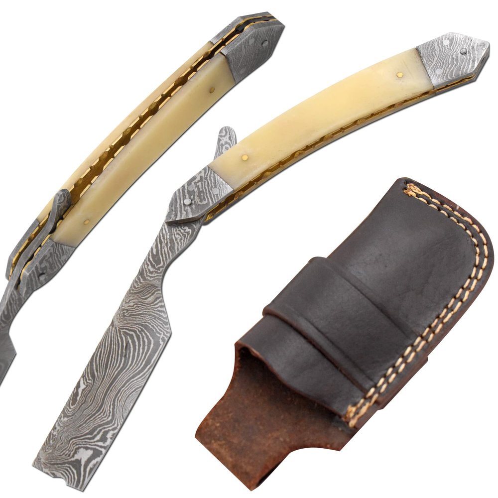 Old Ram Straight Razor | Straight Edge-Razor Sharp High Hardness Real Damascus Steel Cutthroat Straight Edge-Blade | Barber Razor (332)
