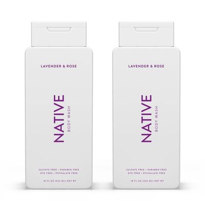 Native Body Wash Contains Naturally Derived Ingredients | For Women & Men, Sulfate, Paraben, & Dye Free Leaving Skin Soft and Hydrated | Lavender & Rose 18 oz - 2 Pk