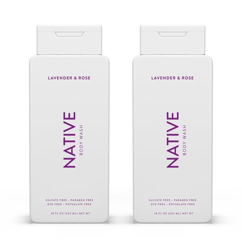 Native Body Wash Contains Naturally Derived Ingredients | For Women & Men, Sulfate, Paraben, & Dye Free Leaving Skin Soft and Hydrated | Lavender & Rose 18 oz - 2 Pk
