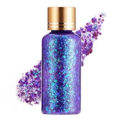 Gemstone Purple Face Body Glitter Gel Maekup for Women and Kids, Longwear Shimmer Holographic Mermaid Sequin Hair Glitter Gel for Singer Concert Music Festival Rave Accessories, 1oz