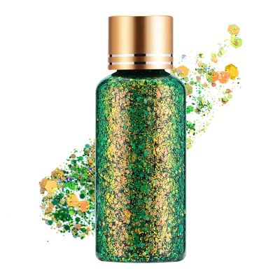 Green Gold Face Body Hair Glitter Gel for St. Patrick's Day Mardi Gras Festival Rave Accessories, Long Lasting Holographic Chunky Mermaid Sequins Glitter Gel Makeup for Women Men Kids, 1oz