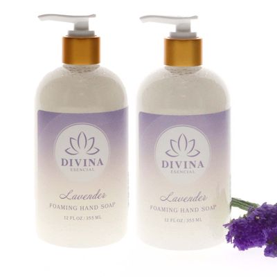 Divina Esencial Calming Lavender Foaming Hand Soap, 100% Vegan, Made with Essencial Oils, No Dyes, No Harsh Cleansers, Paraben- Free, Pack of 2 (12 Fl Oz each)