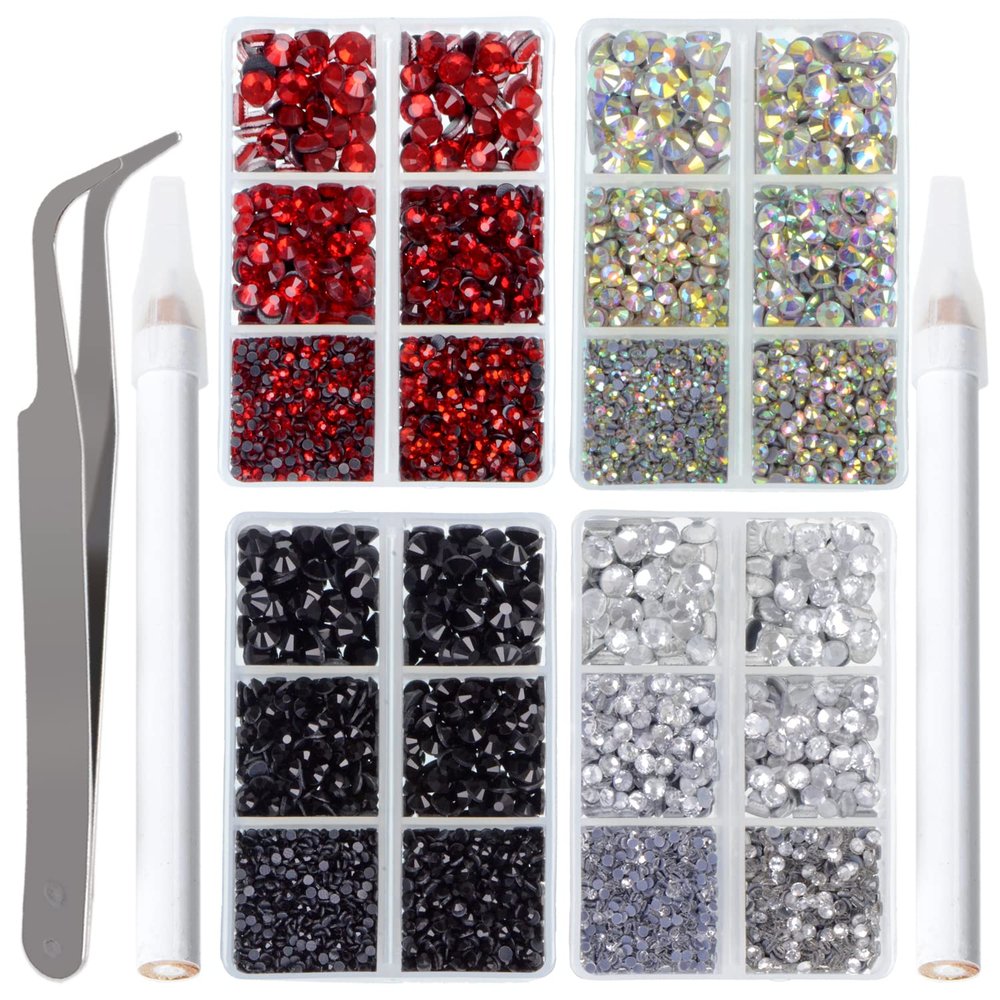 LPBeads 10000pcs Hotfix Rhinestones Flatback Glass Crystal Clear Red AB Crystal and Black Rhinestone with Tweezers and Picking Pen for Crafts Clothes Nail Art
