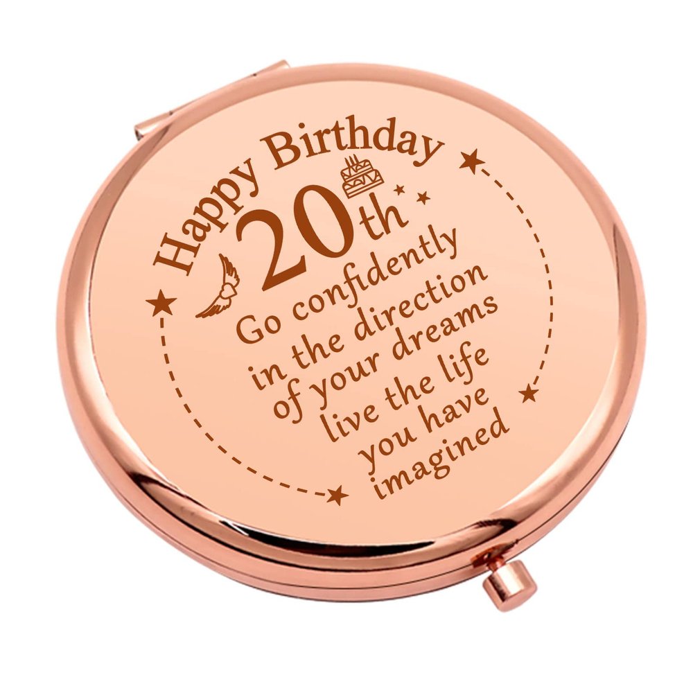 20th Birthday Gifts for Girls Friend 20 Year Old Birthday Gifts Inspirational Gift Makeup Mirror for Daughter Niece Happy 20th Birthdays for BFF Sister Bestie Pocket Makeup Mirror for Granddaughter