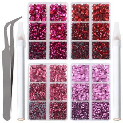 LPBeads 10000pcs Hotfix Rhinestones Flatback Glass Red Pink Fuchsia and Rose Rhinestone with Tweezers and Picking Pen for Crafts Clothes Nail Art