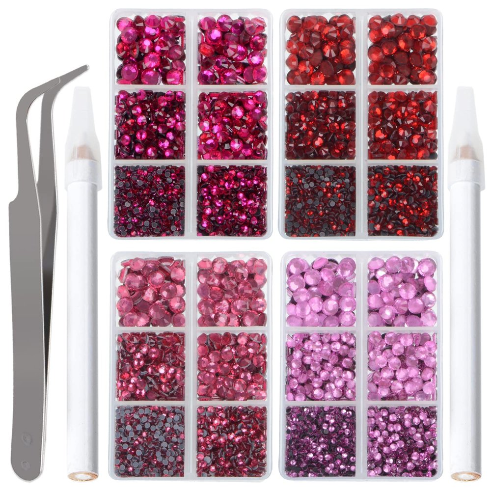 LPBeads 10000pcs Hotfix Rhinestones Flatback Glass Red Pink Fuchsia and Rose Rhinestone with Tweezers and Picking Pen for Crafts Clothes Nail Art
