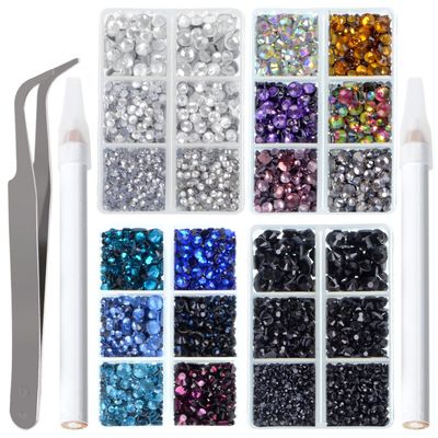 LPBeads 10000pcs Hotfix Rhinestones Flatback Glass Crystal Clear Black and 12 Mixed Color Rhinestone with Tweezers and Picking Pen for Crafts Clothes Nail Art