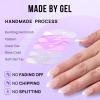 BTArtbox Press On Nails Short - Almond French Tip Press On Nails with Glue for Women, Soft Gel Glue On Nails in 16 Sizes - 32 Stick On Nails Kit, White French view 4