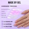 French Tip Press On Nails - BTArtbox Short Almond Fake Nails, Fit Perfectly & Natural Reusable Silver Outline Soft Gel Nails with Nail Glue and Jelly Glue in 16 Sizes, Rock Me view 4