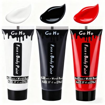 Go Ho White Black Red Face Body Paint Washable(7 oz) for Clown Makeup,Cream Water Based White Black Vampire Skeleton Clown Body Paint for Halloween Costumes Cosplay SFX Makeup