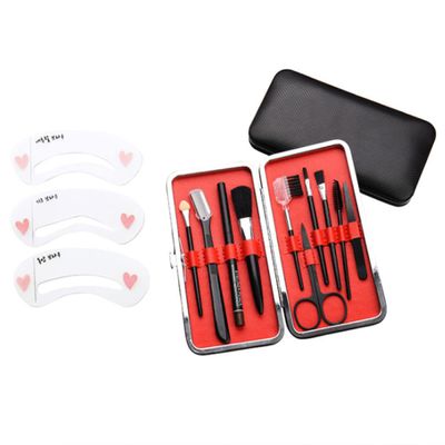 Eyebrow Grooming Suit Kits - 10 PCS Eyebrow Scissors Utility Tools, Professional Eye Brow Groom Set with Eyebrow tweezers, Sponge stick, Pen, Brush, DIY Shape Card