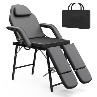 Paddie Portable Tattoo Chair Adjustable Split Legs for Client, Mobile Massage Table Foldable with Storage Bag, Black