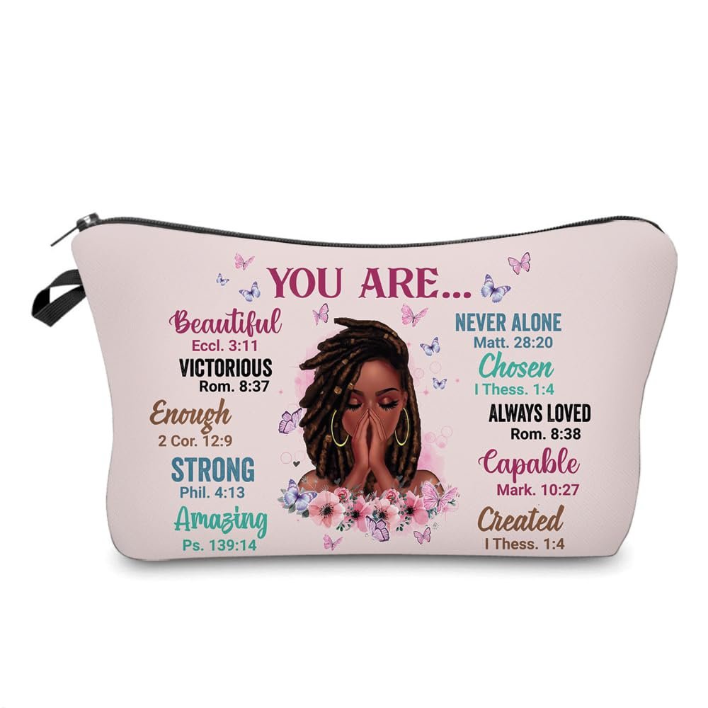 African American Makeup Bag for Purse You Are Beautiful Victorios Enough Strong Amazing Afro Black Cosmetic Bags for Women Inspirational Gift Small Funny Cosmetics Pouch Travel Bag Cases
