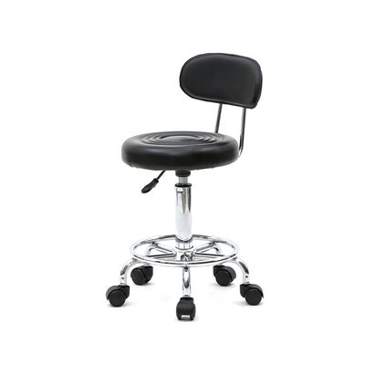 9zH&K PU Leather Black Round Rolling Stool with Foot Rest and Back Rest, 18.9-22.83 Height Adjustable Swivel Spa Drafting Salon Tattoo Work Massage Stools Task Chair Pedicure Stool with 5 Wheels