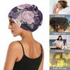 ElliTarr Satin Bonnet Lined Sleep Cap Hair Wrap Cover Slouchy Beanie for Curly Hair Protection for Gifts for Men Women Purple Floral view 4
