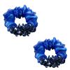 2 Pack Sparkly Boho Organza Crystal Beads Hair Ties Hair Ropes Hair Scrunchies Elastics Ponytail Holders Hair Jewelry Hair Wrist Ties Bands Scrunchies Hair Accessory for Show Gym Dance Party for Girl Women (Blue) view 1