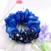 2 Pack Sparkly Boho Organza Crystal Beads Hair Ties Hair Ropes Hair Scrunchies Elastics Ponytail Holders Hair Jewelry Hair Wrist Ties Bands Scrunchies Hair Accessory for Show Gym Dance Party for Girl Women (Blue) view 3