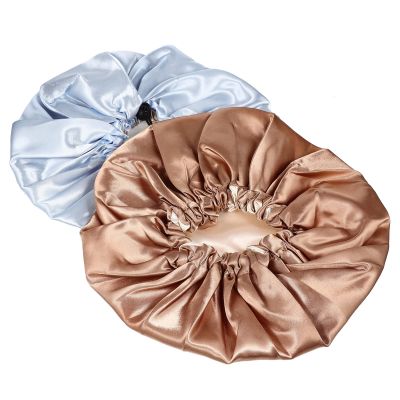SHERCHPRY 2pcs Satin Sleeping Bonnet for Women Elastic Turban Hair Cap Dual Colors for Curly Hair Care and Travel