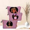 African American Makeup Bag for Purse 3 Pack Afro Black Cosmetic Bags for Women Inspirational Gift Small Funny Cosmetics Pouch Travel Bag Cases for Toiletries Accessories Organizer Bulk view 2