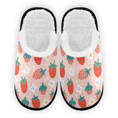 Dussdil Cute Strawberries Berries House Slippers Strawberry Floral Home Spa Slippers Memory Foam Closed Toe Slipper Non Slip for Women Men Hotel Bedroom Travel Shoes L