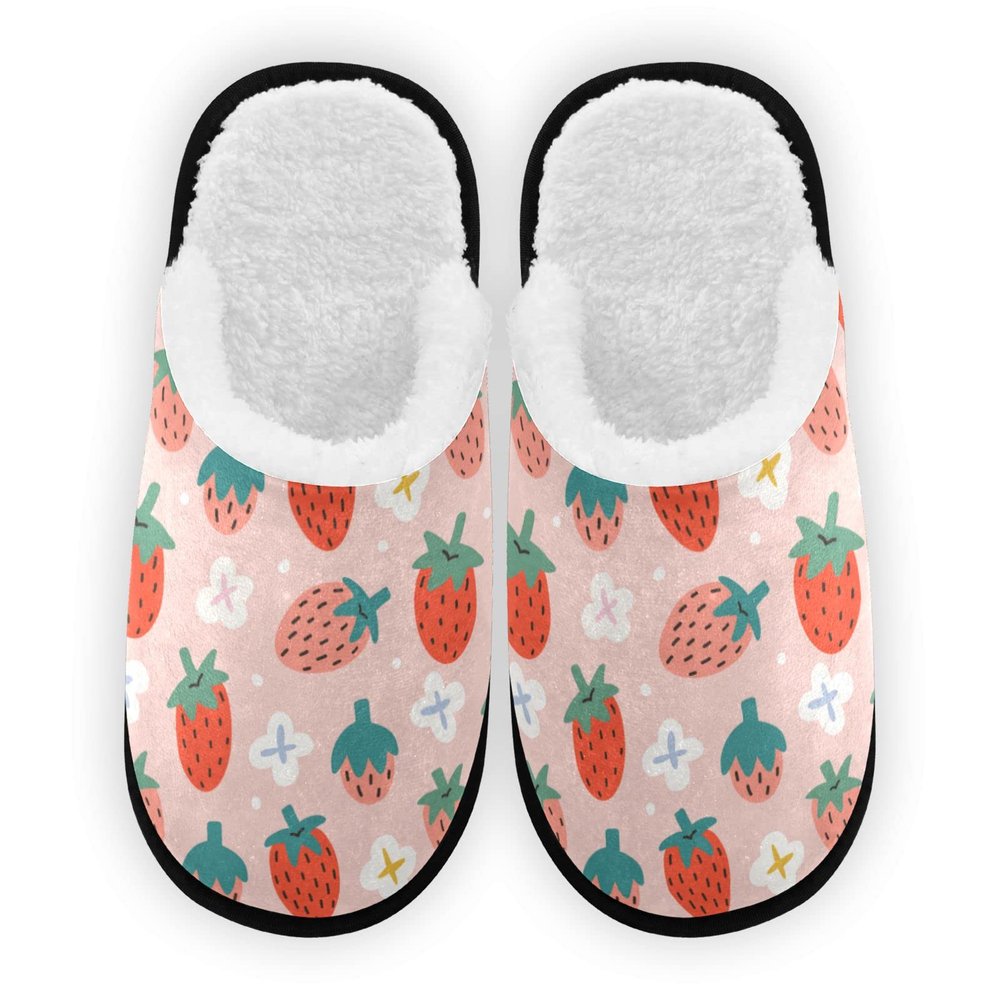 Dussdil Cute Strawberries Berries House Slippers Strawberry Floral Home Spa Slippers Memory Foam Closed Toe Slipper Non Slip for Women Men Hotel Bedroom Travel Shoes M