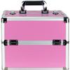 Professional Aluminum Makeup Train Case  Lockable Cosmetic Organizer with 2 Extendable Trays & Deep Bottom Storage. Portable Hard Shell Travel Storage for Nail Art & Jewelry. Ribbed Pink view 2