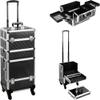 Ver Beauty 7 in 1 Professional Aluminum Interchangeable Rolling Makeup Train Case with Extra Lid, Black view 1