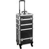 Ver Beauty 7 in 1 Professional Aluminum Interchangeable Rolling Makeup Train Case with Extra Lid, Black view 3