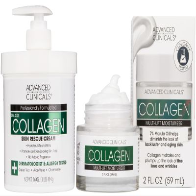 Advanced Clinicals Collagen Cream W/Hyaluronic Acid Face Moisturizer + Collagen Body Cream 2pc Skincare Set For Women & Men To Reduce Appearance Of Wrinkles, Fine Lines, & Uneven Skin Tone, 2pc Set