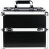 Professional Aluminum Makeup Train Case  Lockable Cosmetic Organizer with 2 Extendable Trays & Deep Bottom Storage. Portable Hard Shell Travel Storage for Nail Art & Jewelry. Ribbed Black view 2
