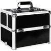 Professional Aluminum Makeup Train Case  Lockable Cosmetic Organizer with 2 Extendable Trays & Deep Bottom Storage. Portable Hard Shell Travel Storage for Nail Art & Jewelry. Ribbed Black view 3