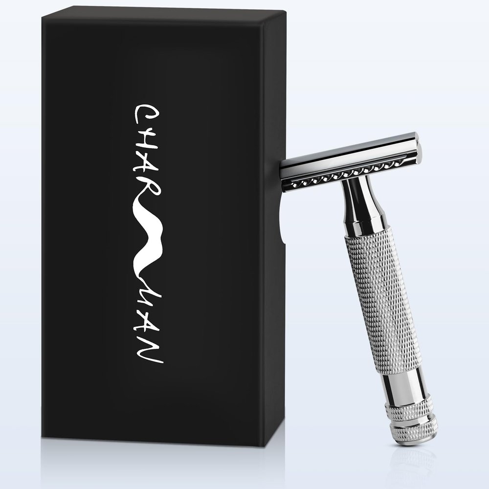 CHARMMAN Classic Double Edge Safety Shaving Razor, Pure Copper Handle,1 Razor + 10 pcs Super Stainless Steel Blades