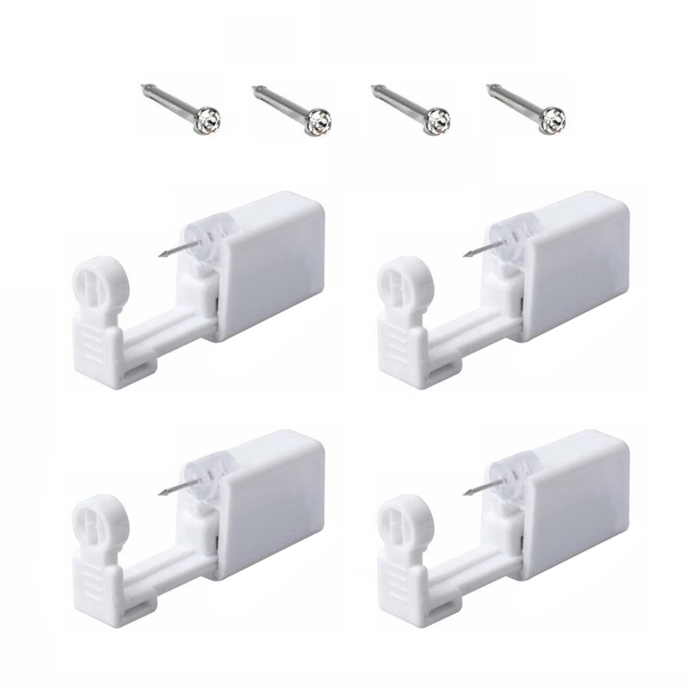PAPAPI 4-Pack Nose Piercing Kit, Disposable Self Piercing Kit with Built-in Nose Studs (White)