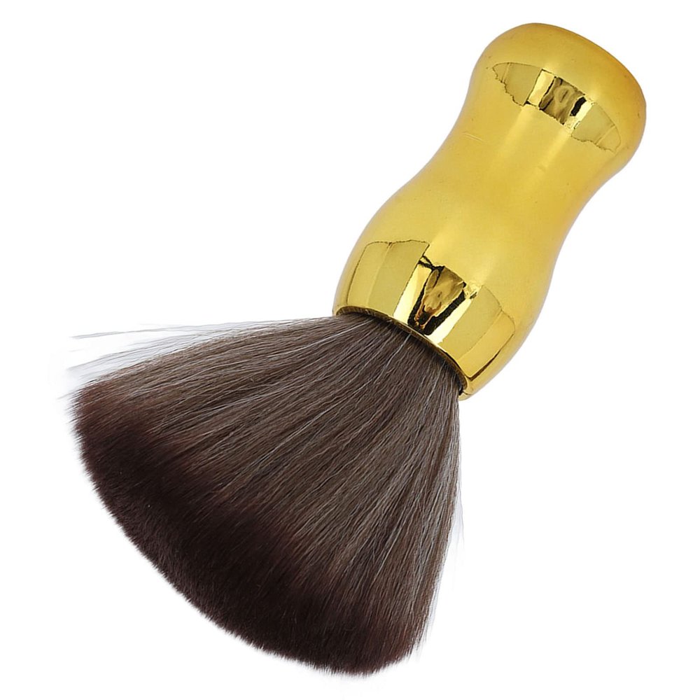 Salon Neck Duster Brush, Hair Cutting Neck Cleaning Brush, Barber Neck Duster Brush Soft Nylon Hair Hair Sweeping Cleaning Brush for Face Neck Gold