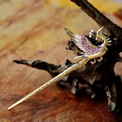 Hairpin Hair Clips,Hair Chopsticks for Women Hairpin Pick Fork Antique Chinese Chopstick pin, 1pcs Phoenix Vintage Rhinestone Hairpin Stick Accessories Women Chinese Style Hair Sticks Banquet Jewelry