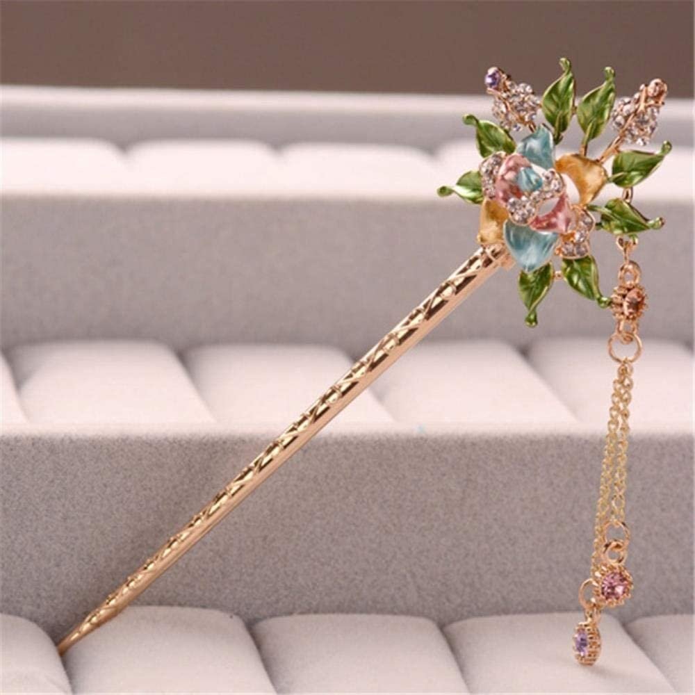 Hairpin Hair Clips,Hair Chopsticks for Women Hairpin Pick Fork Antique Chinese Chopstick pin,1pcs Handmade Enamel Rose Flowers Rhinestone Crystal Hair Sticks Pin Girls Chinese Style Hair Jewelry