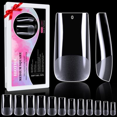 HIOTIOL Medium Square Nail Tips, 552pcs Gel Nail Tips Clear Press on Nails Pre-shape for Full Cover Square Nails French False Nails For Nail Extension Nail Art Home DIY 12 Sizes