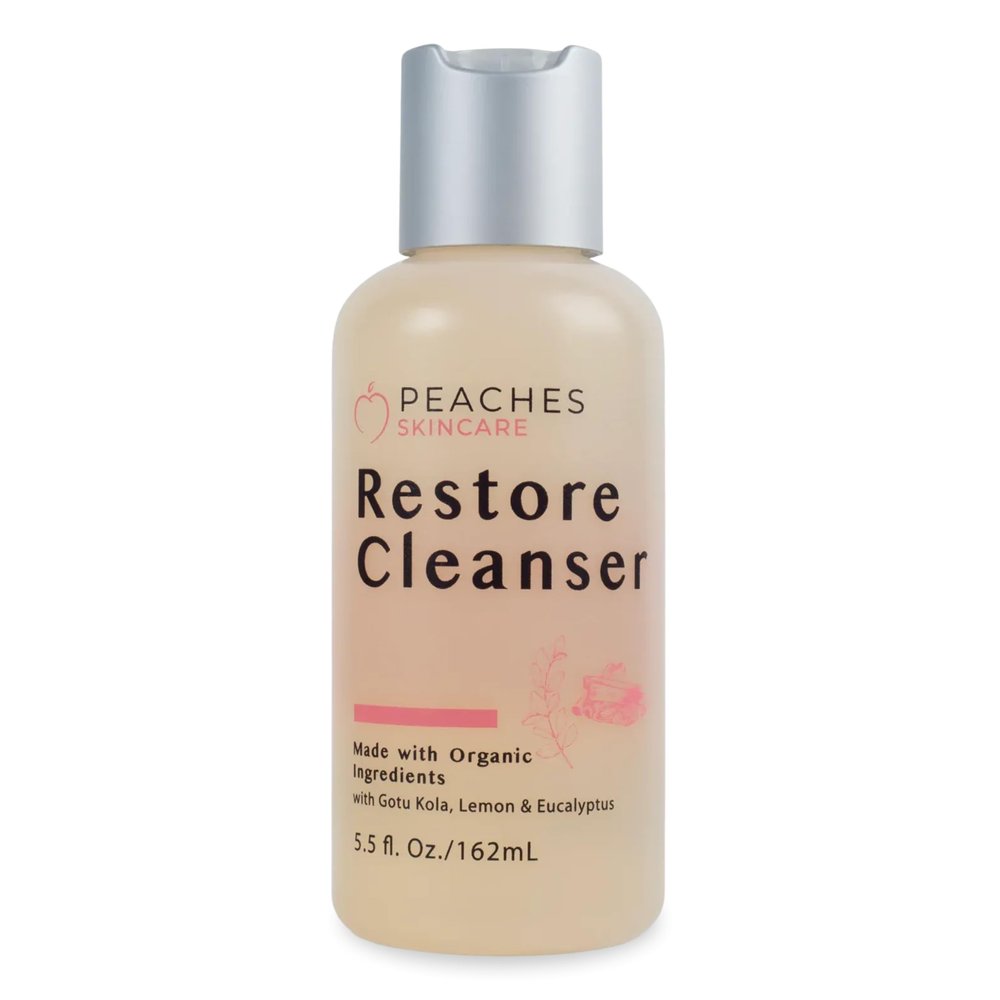 Peaches Skincare Post-Workout Vegan Face Wash with Gotu Kola, Lemongrass, and Eucalyptus Gentle Daily Face Wash for Sweat and Oil Buildup Restore Cleanser for All Skin Types 5.5 oz