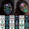 Halloween Day of Dead Face Tattoos, Neon Sugar Skull Tattoo, 6-Sheet Shimmer Designs Glow UV Neon Body Skin Tattoo Stickers for Men Boys Body Art view 1