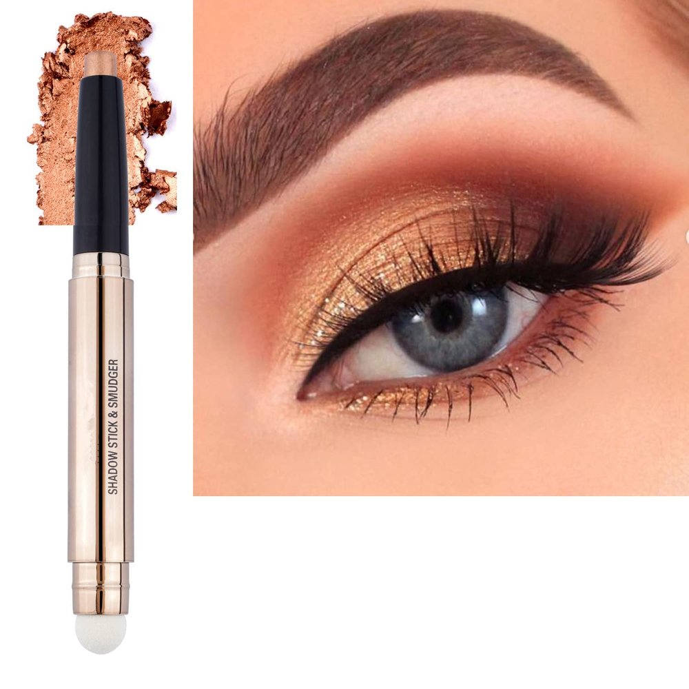 2 in1 Champagne Gold Eyeshadow Stick Cream Shimmer Smooth Glitter Eyeshadow Pencil Hypoallergenic Natural Waterproof Long Lasting Eye Shadow Multi-Dimensional Eyes Look Champagne Shimmer # 04
